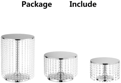 Silver Metal Cake Stand Set of 3, Round Wedding Cupcake Holder in Silver, alternate view 6