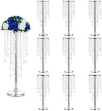 Silver Metal Flower Centerpiece Stand with Crystal Beads,10Pcs in Silver