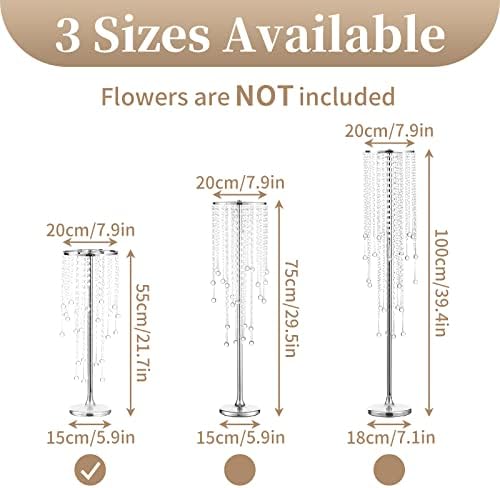 Silver Metal Flower Centerpiece Stand with Crystal Beads,10Pcs in Silver, alternate view 3