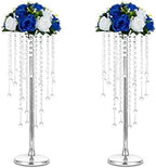 Silver Metal Flower Centerpiece Stand with Crystal Beads,2Pcs in Silver