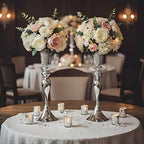 Silver Metal Trumpet Vase, 22in Wedding Reception Centerpiece, 2Pcs Set, with Crystal Bead for Home Decor in, alternate view