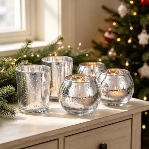 Silver Party Decorations 72pcs, Assorted Glass Votive Candle Holders in Silver--(36pcs+36pcs), alternate view 6
