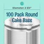 Silver Round Mini Cake Boards with Tab - 2-3/4 Inch Grease-Proof, Foil-Covered, Food Grade Cardboard for, alternate view 7