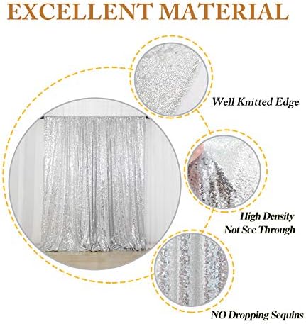 Silver Sequin Backdrop 2 Pieces, Photograph Background 7FTx7FT Shiny Gray Backdrop Curtains Panels Sparkly, alternate view 4