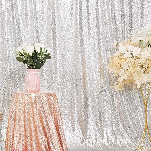 Silver Sequin Backdrop, 20Ft x 10Ft Glitter Photography Background Curtains for Party Baby Shower Wedding, alternate view 2