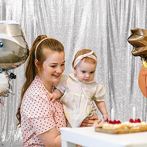 Silver Sequin Backdrop, 20Ft x 10Ft Glitter Photography Background Curtains for Party Baby Shower Wedding, alternate view 5