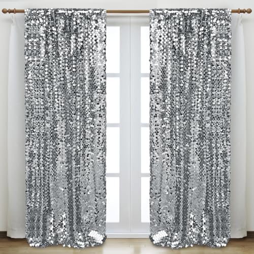 Silver Sequin Backdrop 4x10 Ft, 2 Panels, Large Shimmer Party Decor in 4 ft W x 10 ft L (2 Panels) in Silver