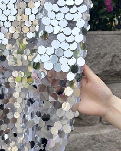 Silver Sequin Backdrop 4x10 Ft, 2 Panels, Large Shimmer Party Decor in 4 ft W x 10 ft L (2 Panels) in Silver, alternate view
