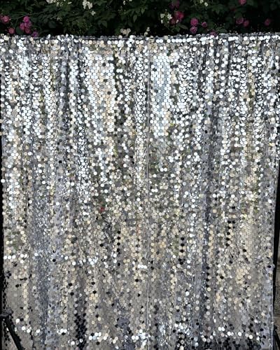 Silver Sequin Backdrop 4x10 Ft, 2 Panels, Large Shimmer Party Decor in 4 ft W x 10 ft L (2 Panels) in Silver, alternate view