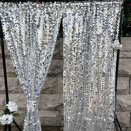 Silver Sequin Backdrop 4x10 Ft, 2 Panels, Large Shimmer Party Decor in 4 ft W x 10 ft L (2 Panels) in Silver, alternate view