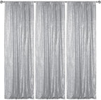Silver Sequin Backdrop Curtain 3 Panels 2FTx8FT Glitter Silver Background Drapes Sparkle Photography Backdrop