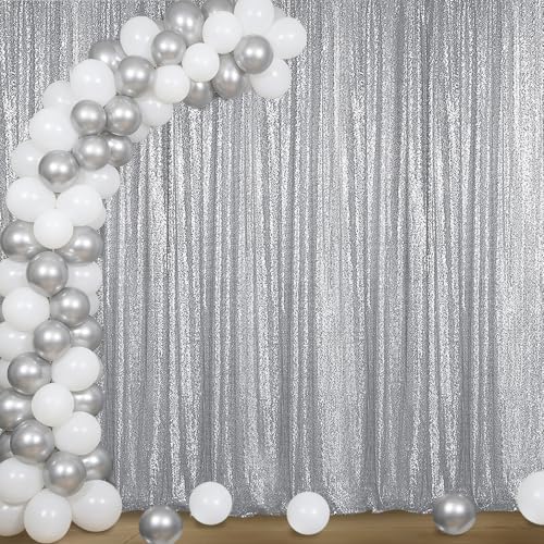 Silver Sequin Backdrop Curtain 4FTx8FT Glitter Silver Background Drapes Sparkle Photography Backdrop for Party