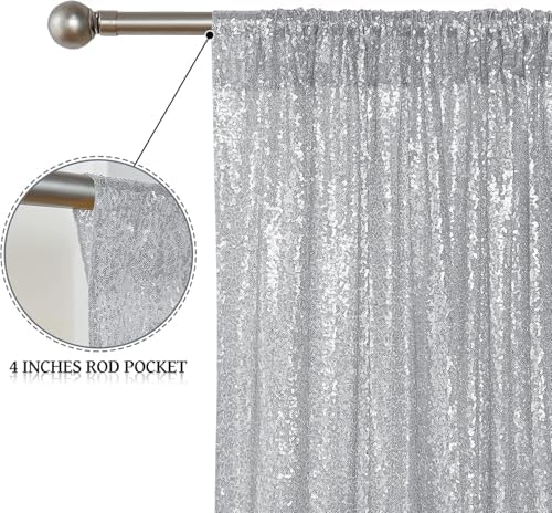 Silver Sequin Backdrop Curtain 4FTx8FT Glitter Silver Background Drapes Sparkle Photography Backdrop for Party, alternate