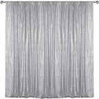 Silver Sequin Backdrop Curtain 7FTx7FT Glitter Silver Background Drapes Sparkle Photography Backdrop for Party