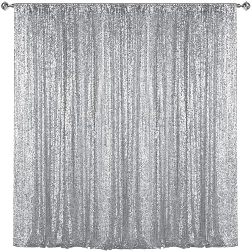 Silver Sequin Backdrop Curtain 8FTx8FT Glitter Silver Background Drapes Sparkle Photography Backdrop for Party