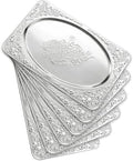 Silver Serving Trays, 6 Pcs Stainless Steel Serving Platters with Retro Engraved Design, 13.7 x 8.5 Inch for
