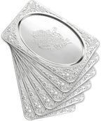 Silver Serving Trays, 6 Pcs Stainless Steel Serving Platters with Retro Engraved Design, 13.7 x 8.5 Inch for
