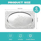 Silver Serving Trays, 6 Pcs Stainless Steel Serving Platters with Retro Engraved Design, 13.7 x 8.5 Inch for, alternate view