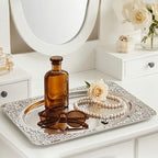 Silver Serving Trays, 6 Pcs Stainless Steel Serving Platters with Retro Engraved Design, 13.7 x 8.5 Inch for, alternate view