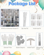 Silver Shimmer Wall Backdrop 12 Panels Cover 4 x 3 Ft, Photo Backdrops for Wedding, Anniversary, Birthday, Party, alternate