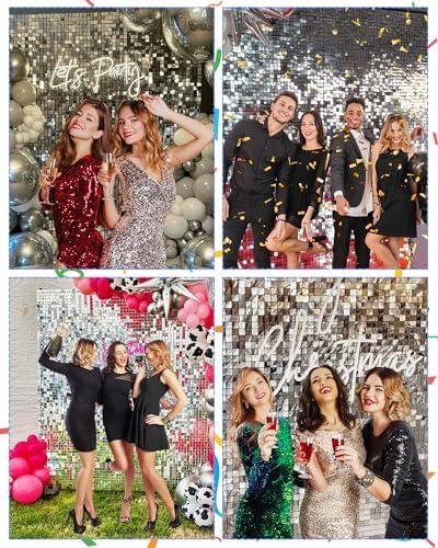 Silver Shimmer Wall Backdrop 12 Panels Cover 4 x 3 Ft, Photo Backdrops for Wedding, Anniversary, Birthday, Party, alternate