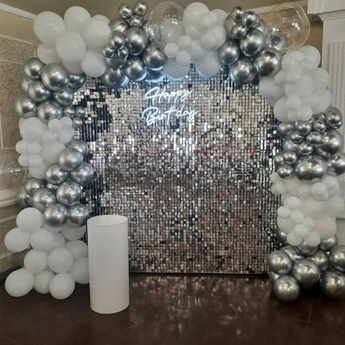Silver Shimmer Wall Backdrop 12 Panels Cover 4 x 3 Ft, Photo Backdrops for Wedding, Anniversary, Birthday, Party, alternate