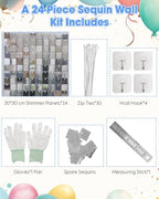 Silver Shimmer Wall Backdrop, 24 Panels, 6x4 Ft Photo Backdrop in 6x4 Ft, alternate view 2
