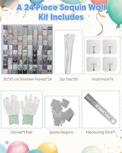 Silver Shimmer Wall Backdrop, 24 Panels, 6x4 Ft Photo Backdrop in 6x4 Ft, alternate view 2