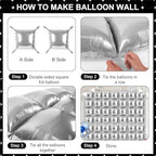 Silver Square Foil Balloons 50 Pcs Metallic Silver Balloons Wall Backdrop for New Year Graduation Birthday, alternate view 3