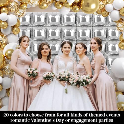 Silver Square Foil Balloons 50 Pcs Metallic Silver Balloons Wall Backdrop for New Year Graduation Birthday, alternate view 4