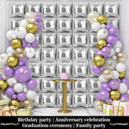Silver Square Foil Balloons 50 Pcs Metallic Silver Balloons Wall Backdrop for New Year Graduation Birthday, alternate view 5