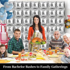 Silver Square Foil Balloons 50 Pcs Metallic Silver Balloons Wall Backdrop for New Year Graduation Birthday, alternate view 6