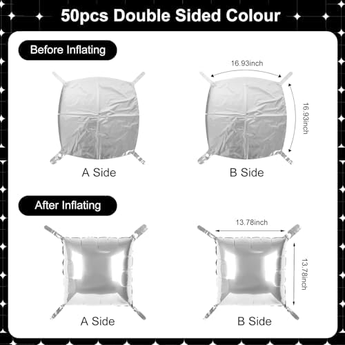 Silver Square Foil Balloons 50 Pcs Metallic Silver Balloons Wall Backdrop for New Year Graduation Birthday, alternate view 7