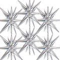 Silver Star Spike Balloons 6pcs Explosion Foil Mylar Balloons in 6 PCS - 27&22 Inch in Silver-iridescent