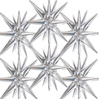 Silver Star Spike Balloons 6pcs Explosion Foil Mylar Balloons in 6 PCS - 27&22 Inch in Silver-iridescent