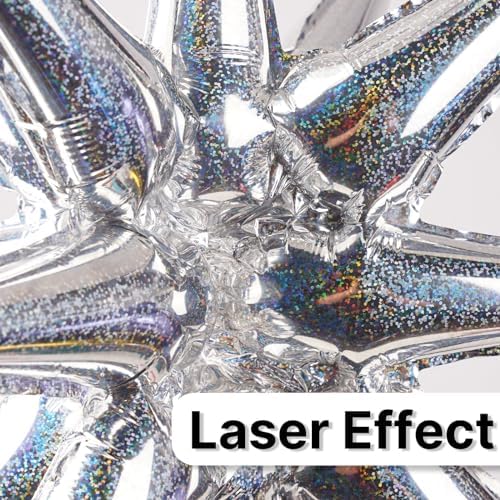 Silver Star Spike Balloons 6pcs Explosion Foil Mylar Balloons in 6 PCS - 27&22 Inch in Silver-iridescent, alternate view 2