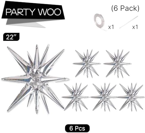 Silver Star Spike Balloons 6pcs Explosion Foil Mylar Balloons in 6 PCS - 27&22 Inch in Silver-iridescent, alternate view 4