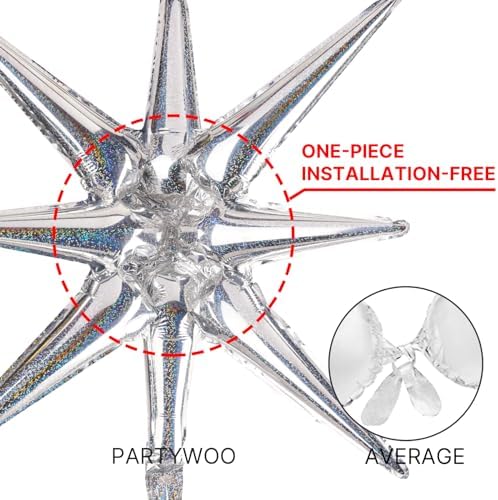 Silver Star Spike Balloons 6pcs Explosion Foil Mylar Balloons in 6 PCS - 27&22 Inch in Silver-iridescent, alternate view 5