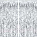 Silver Streamers Metallic Party Backdrop 8.2ft x 3.2ft - Pack of 2