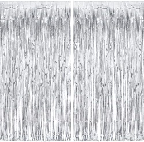 Silver Streamers Metallic Party Backdrop 8.2ft x 3.2ft - Pack of 2