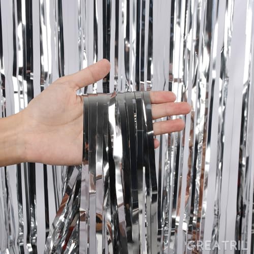 Silver Streamers Metallic Party Backdrop 8.2ft x 3.2ft - Pack of 2, alternate view 2