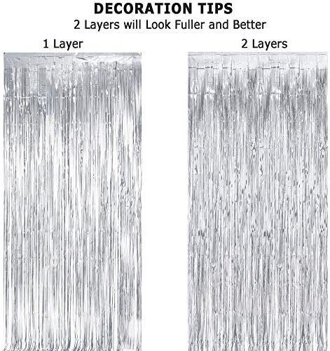 Silver Streamers Metallic Party Backdrop 8.2ft x 3.2ft - Pack of 2, alternate view 5