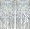 Silver Streamers Party Fringe Backdrop Christmas Decorations in 3.2x8.2 ft in Silver