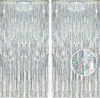 Silver Streamers Party Fringe Backdrop Christmas Decorations in 3.2x8.2 ft in Silver