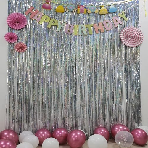Silver Streamers Party Fringe Backdrop Christmas Decorations in 3.2x8.2 ft in Silver, alternate view 3