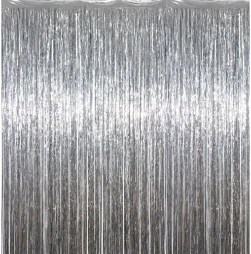 Silver Tinsel Backdrop, 8 Pack 3.3 x 6.6 ft Foil Fringe Curtains in 3.3 x 6.6 ft