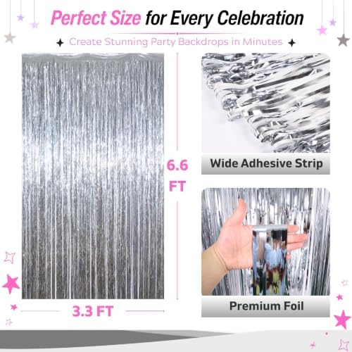 Silver Tinsel Backdrop, 8 Pack 3.3 x 6.6 ft Foil Fringe Curtains in 3.3 x 6.6 ft, alternate view 2