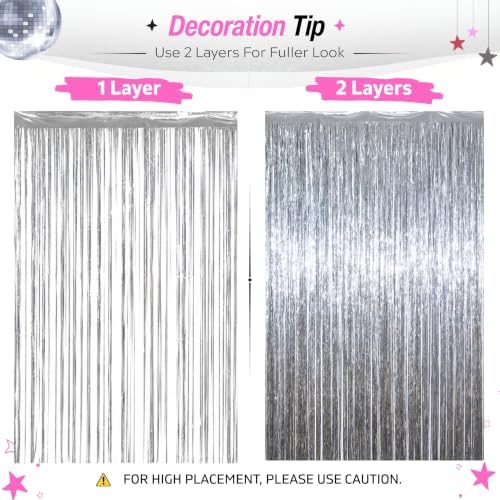 Silver Tinsel Backdrop, 8 Pack 3.3 x 6.6 ft Foil Fringe Curtains in 3.3 x 6.6 ft, alternate view 4