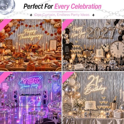 Silver Tinsel Backdrop, 8 Pack 3.3 x 6.6 ft Foil Fringe Curtains in 3.3 x 6.6 ft, alternate view 6