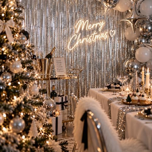 Silver Tinsel Backdrop, 8 Pack 3.3 x 6.6 ft Foil Fringe Curtains in 3.3 x 6.6 ft, alternate view 7